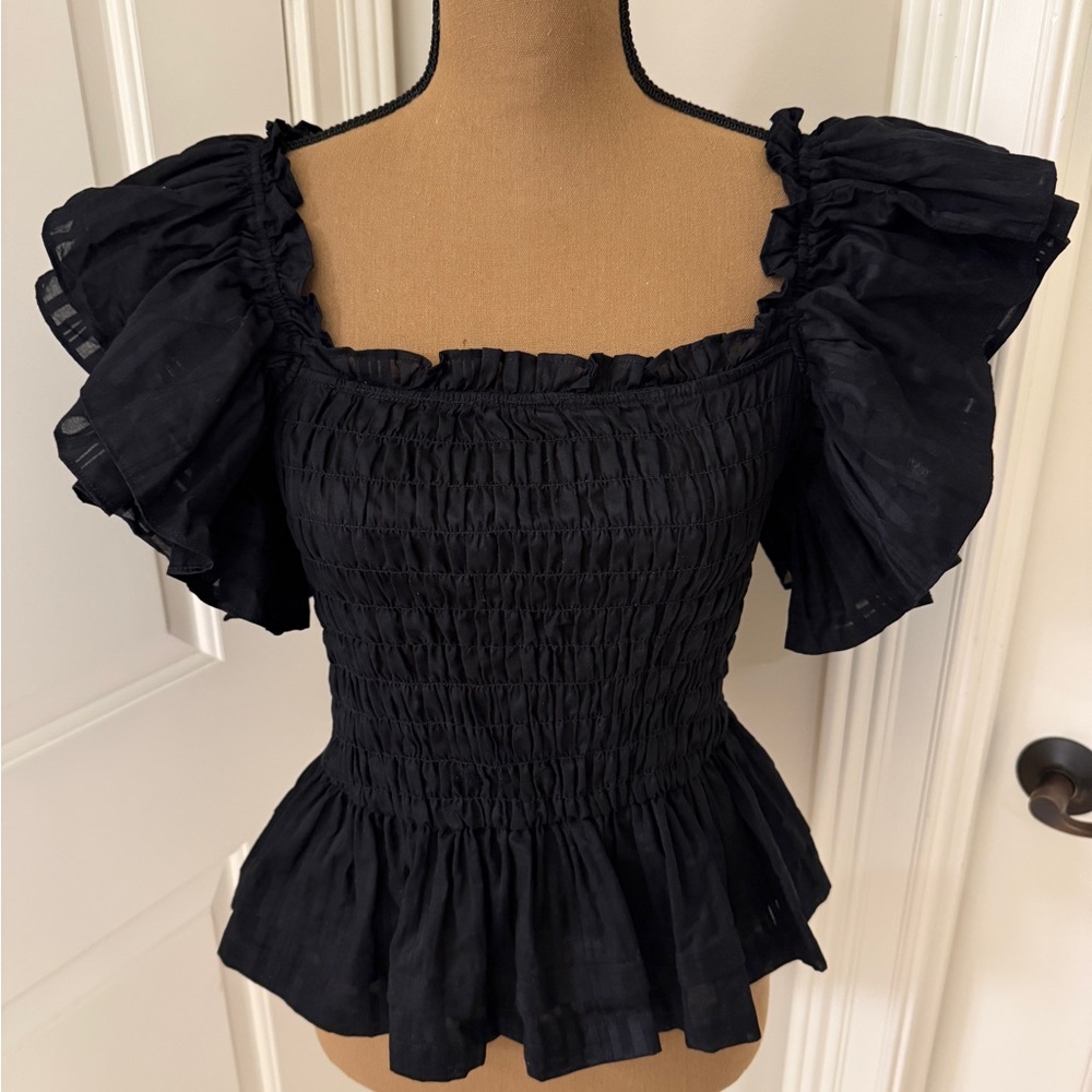 Banana Republic Black Ruffled Blouse - Tall S